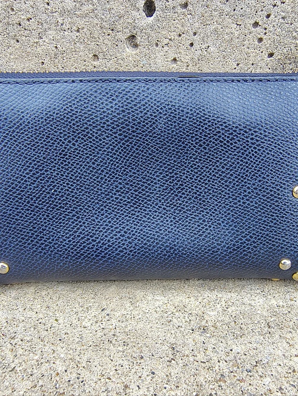 Coach Navy Blue Studded Pebbled Leather Zip-Around Wallet